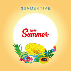 Hello Summer Illustration can Use for Postcard, Invitation card, background. Vector 