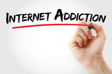Internet addiction text with marker, concept background