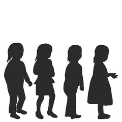 silhouette children are standing one after another