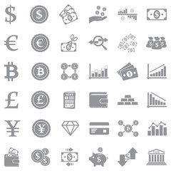 Currency Icons. Gray Flat Design. Vector Illustration.