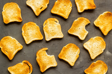 Pattern of toast bread slices. Layout of food, overhead view