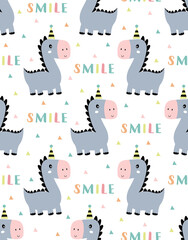 cute smile dino seamless pattern, vector illustration