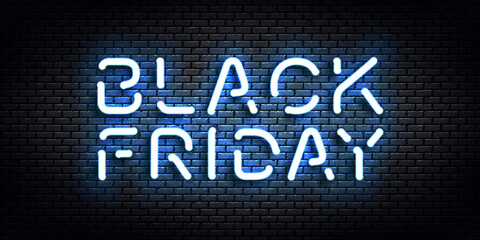 Vector realistic isolated neon sign of Black Friday for template decoration and invitation covering on the wall background. Concept of sale, special offer and discount.

