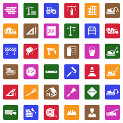 Construction Icons. White Flat Design In Square. Vector Illustration.