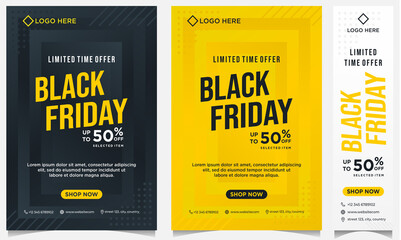 Black Friday event banners, background and social media and flyer template in yellow and black color