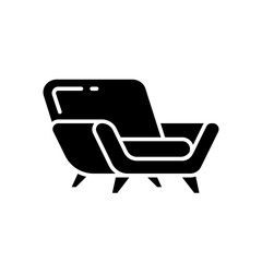 Comfy armchair black glyph icon. Relaxing on squishy chair. Contemporary living room furniture. Modern seating. Silhouette symbol on white space. Resting with comfort. Vector isolated illustration