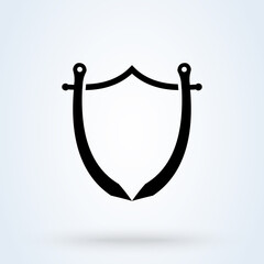 Shield Sword Guardian sign icon or logo. shield and sword concept. Classic sword and shield  illustration.