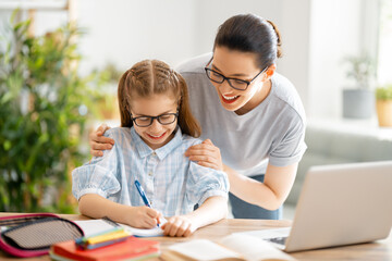 Girl doing homework or online education.