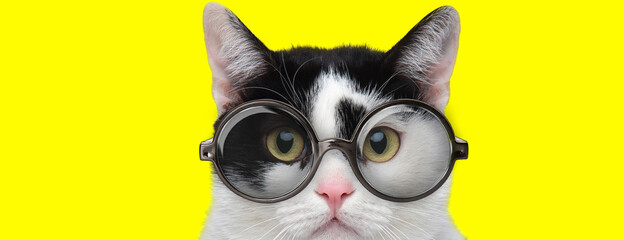 cute domestic cat wearing glasses