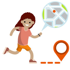 Woman run with smart watch. Tracking and city map.