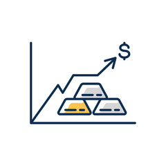Precious metals price RGB color icon. Money investment. Bullion trade. Rise in value. Growth in cost. Increase earnings. Market evaluation. Buy and sell gold. Isolated vector illustration