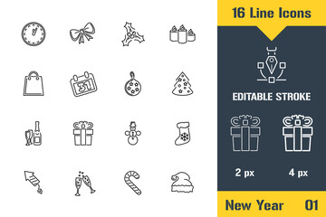 Happy New Year, Merry Christmas. Thin line icon - Outline flat vector illustration. Editable stroke pictogram. Premium quality graphics concept for web, logo, branding, ui, ux design, infographics.