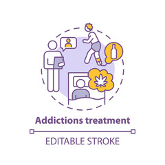 Addictions treatment concept icon. Drug and alcohol treatment idea thin line illustration. Behavioral therapy. Harmful, ongoing disorder. Vector isolated outline RGB color drawing. Editable stroke