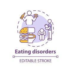 Obraz na płótnie Canvas Eating disorders concept icon. Complex mental health conditions idea thin line illustration. Medical and psychological experts intervention. Vector isolated outline RGB color drawing. Editable stroke