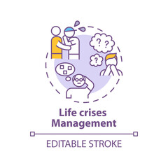 Life crises management concept icon. Life-altering crisis strikes idea thin line illustration. Dealing with personal trauma. Find support. Vector isolated outline RGB color drawing. Editable stroke