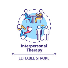 Interpersonal therapy concept icon. Attachment-focused psychotherapy idea thin line illustration. Depression treatment. Empathic engagement. Vector isolated outline RGB color drawing. Editable stroke