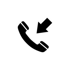 Incoming Call, Phone Handset with Arrow. Flat Vector Icon illustration. Simple black symbol on white background. Incoming Call, Handset with Arrow sign design template for web and mobile UI element.