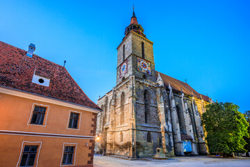 Brasov, Romania. Black Church in the old town square (Piata Sfatului).