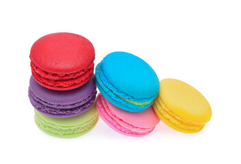 Fototapeta na wymiar Sweet and colourful french macaroons or macaron on white background
