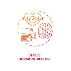 Stress hormone release concept icon. Heart rate increase idea thin line illustration. Cardiovascular system. Rapid heartbeat. Blood pressure elevation. Vector isolated outline RGB color drawing