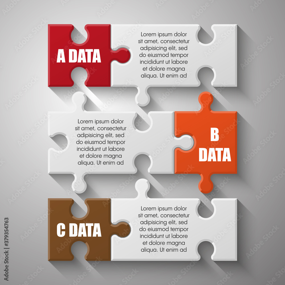 Fototapete three sided 3d puzzle presentation infographic template with explanatory text field for business sta