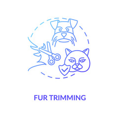 Fur trimming concept icon. Grooming services types. Furry animals hairstyle ideas. Pet stylishgrooming center. Style idea thin line illustration. Vector isolated outline RGB color drawing