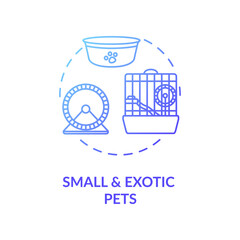 Small and exotic pets concept icon. Pet stores offer items. Hamster steel cage. Snake needed item. Mice food. Pet store idea thin line illustration. Vector isolated outline RGB color drawing