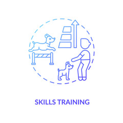 Skills training concept icon. Dogs day camp services. Stronger muscles gaining. Animal speed increasing. Training idea thin line illustration. Vector isolated outline RGB color drawing