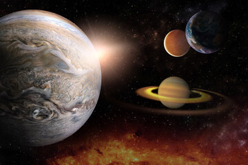 planets in Solar system in the starry universe with copy space Elements of this image furnished by NASA