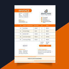 orange color business invoice template vector format