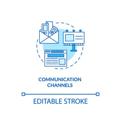 Communication channels concept icon. Communication strategy components. Services used for talking idea thin line illustration. Vector isolated outline RGB color drawing. Editable stroke