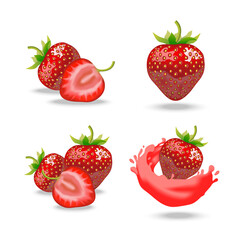 Realistic Detailed 3d Red Strawberry Set. Vector