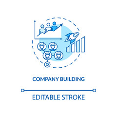 Company building concept icon. Customer development framework. Upgrading company service. Creating strong team idea thin line illustration. Vector isolated outline RGB color drawing. Editable stroke