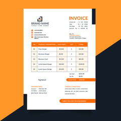 orange color business invoice template premium vector