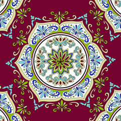 Medallion Vintage multi color pattern in Turkish,Indian style. Endless pattern can be used for ceramic tile, wallpaper, linoleum, textile, web page background. Vector