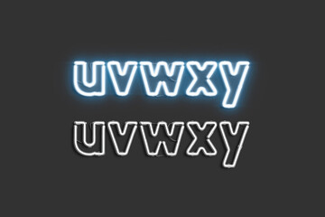 Neon u v w x y symbols, lighting font mockup