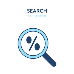 Percent search icon. Vector illustration of a magnifier with percentage sign on it. Represents concept of searching for the credit, loan, sale, discount, banking and financials