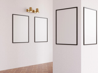Photo Frame Realistic Mockup in the Art Gallery. 3D Rendering, 3D illustration.