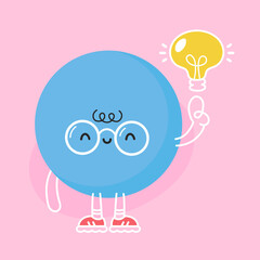 Cute funny blue ball with with idea light bulb