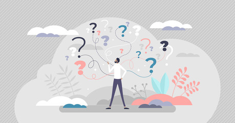 Business decision making doubt about options confusion tiny person concept