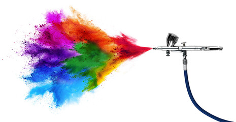 professional chrome metal airbrush acrylic color paint gun tool with colorful rainbow spray holi...