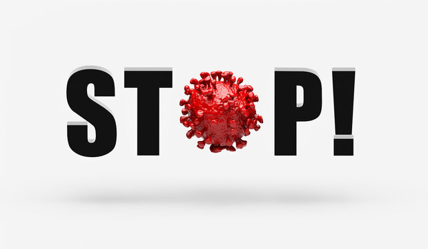 3D illustration of STOP OMICRON COVID Coronavirus, MERS virus, 2019-ncov Respiratory Syndrome concept in white background