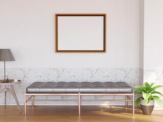 Interior Living Room Photo Frame Realistic Mockup. 3D Rendering, 3D illustration.