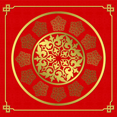 Decorative round frame for design with floral asian ornament. Circle frame. Template for printing cards, invitations, books, for textiles, engraving, wooden furniture. Abstract vector element.