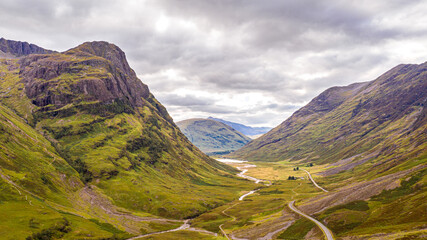 View from the top to the Three Sisters in Glen Coe - The most scenic Highland glen in Scotland