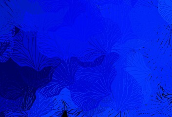 Dark BLUE vector natural background with leaves.