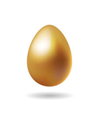 Golden metallic glossy 3d realistic Easter egg isolated on white background. - Vector illustration