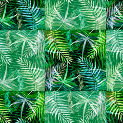 Watercolor palm leaf seamless pattern. Tropical leaves. Jungle, hawaii. Bright Rapport for Paper, Textile, Wallpaper, design. Tropical leaves watercolor. Exotic tropical palm tree. Abstract background