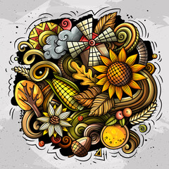 Thanksgiving hand drawn cartoon doodles illustration.
