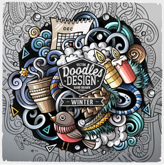 Cartoon vector doodles Winter illustration
